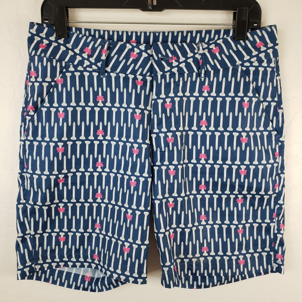 Birdies and Bows Shorts Womens 4 Blue White Tees and Bows Golf Shorts